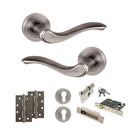 Old English Warwick Door Handle Pack (Euro Lock Set - 3" CE Sashlock, 4" Slim Knuckle Hinges x2) - Matt Gun Metal