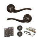 Old English Warwick Door Handle Pack (3 Lever Lock Set - 3" CE Sashlock, 4" Slim Knuckle Hinges x2) - Urban Dark Bronze