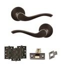 Old English Warwick Door Handle Pack (Latch Set - 2.5" CE Latch, 4" Fire Rated Hinges x3) - Urban Dark Bronze