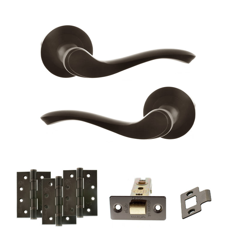 Old English Warwick Door Handle Pack (Latch Set - 3" CE Latch, 4" Fire Rated Hinges x3) - Urban Dark Bronze