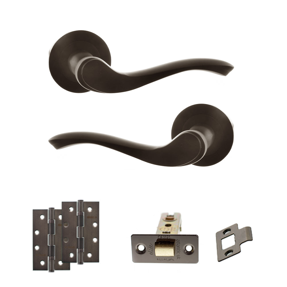 Old English Warwick Door Handle Pack (Latch Set - 2.5" CE Latch, 4" Slim Knuckle Hinges x2) - Urban Dark Bronze