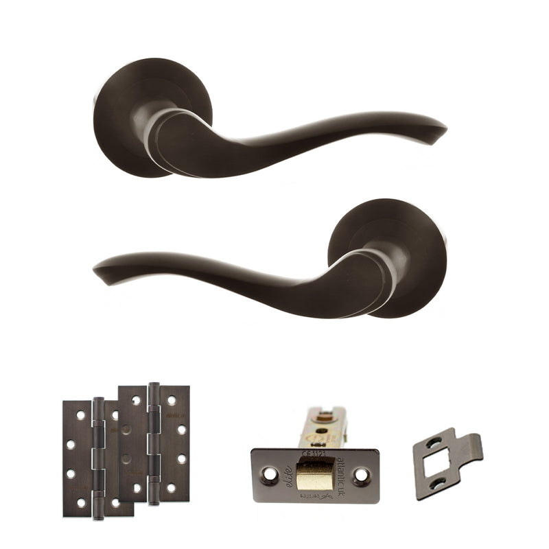 Old English Warwick Door Handle Pack (Latch Set - 2.5" CE Latch, 4" Slim Knuckle Hinges x2) - Urban Dark Bronze