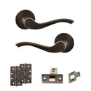 Old English Warwick Door Handle Pack (Latch Set - 3" CE Latch, 4" Slim Knuckle Hinges x2) - Urban Dark Bronze