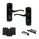 Old English Warwick Door Handle Pack (Bathroom Set - 2.5" CE Bathroom Lock, 4" Fire Rated Hinges x3) - Matt Black