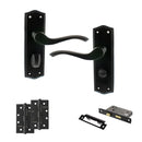 Old English Warwick Door Handle Pack (Bathroom Set - 3" CE Bathroom Lock, 4" Slim Knuckle Hinges x2) - Matt Black