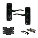 Old English Warwick Door Handle Pack (Bathroom Set - 2.5" CE Bathroom Lock, 3" Fire Rated Hinges x3) - Matt Black