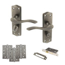 Old English Warwick Door Handle Pack (Bathroom Set - 3" CE Bathroom Lock, 4" Fire Rated Hinges x3) - Matt Gun Metal