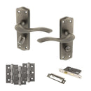 Old English Warwick Door Handle Pack (Bathroom Set - 2.5" CE Bathroom Lock, 3" Fire Rated Hinges x3) - Matt Gun Metal