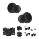 Old English Ripon Door Knob Pack (Bathroom Set - 3" Deadbolt, 3" Fire Rated Hinges x3) - Matt Black
