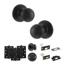 Old English Ripon Door Knob Pack (Bathroom Set - 3" Deadbolt, 4" Fire Rated Hinges x3) - Matt Black