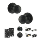 Old English Ripon Door Knob Pack (Bathroom Set - 3" Deadbolt, 4" Slim Knuckle Hinges x2) - Matt Black