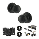 Old English Ripon Door Knob Pack (Lock Set - 3" Latch & Deadlock, 3" Fire Rated Hinges x3) - Matt Black