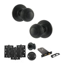 Old English Ripon Door Knob Pack (Lock Set - Horizontal Bathlock, 4" Fire Rated Hinges x3) - Matt Black
