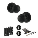 Old English Ripon Door Knob Pack (Lock Set - Horizontal Sashlock, 4" Slim Knuckle Hinges x2) - Matt Black