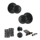 Old English Ripon Door Knob Pack (Lock Set - Horizontal Bathlock, 4" Slim Knuckle Hinges x2) - Matt Black
