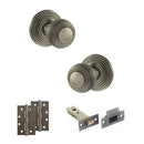 Old English Ripon Door Knob Pack (Latch Set - 3" HD Latch, 4" Slim Knuckle Hinges x2) - Matt Gun Metal
