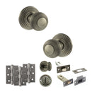 Old English Ripon Door Knob Pack (Bathroom Set - 4" Deadbolt, 3" Fire Rated Hinges x3) - Matt Gun Metal
