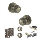 Old English Ripon Door Knob Pack (Lock Set - 3" Latch & Deadlock, 4" Slim Knuckle Hinges x2) - Matt Gun Metal