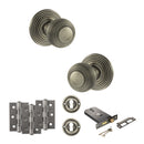 Old English Ripon Door Knob Pack (Lock Set - Horizontal Sashlock, 3" Fire Rated Hinges x3) - Matt Gun Metal