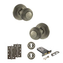 Old English Ripon Door Knob Pack (Lock Set - Horizontal Sashlock, 4" Slim Knuckle Hinges x2) - Matt Gun Metal