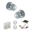 Old English Ripon Door Knob Pack (Lock Set - 3" Latch & Deadlock, 4" Slim Knuckle Hinges x2) - Polished Chrome