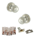 Old English Ripon Door Knob Pack (Latch Set - 4" HD Latch, 4" Fire Rated Hinges x3) - Polished Nickel