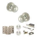 Old English Ripon Door Knob Pack (Lock Set - 3" Latch & Deadlock, 3" Fire Rated Hinges x3) - Polished Nickel