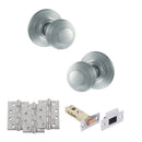 Old English Ripon Door Knob Pack (Latch Set - 4" HD Latch, 4" Fire Rated Hinges x3) - Satin Chrome