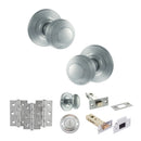 Old English Ripon Door Knob Pack (Bathroom Set - 3" Deadbolt, 3" Fire Rated Hinges x3) - Satin Chrome