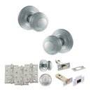 Old English Ripon Door Knob Pack (Bathroom Set - 4" Deadbolt, 4" Fire Rated Hinges x3) - Satin Chrome