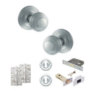 Old English Ripon Door Knob Pack (Lock Set - 3" Latch & Deadlock, 4" Slim Knuckle Hinges x2) - Satin Chrome