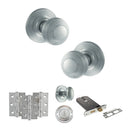 Old English Ripon Door Knob Pack (Lock Set - Horizontal Bathlock, 3" Fire Rated Hinges x3) - Satin Chrome