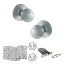Old English Ripon Door Knob Pack (Lock Set - Horizontal Sashlock, 4" Fire Rated Hinges x3) - Satin Chrome