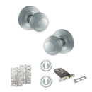 Old English Ripon Door Knob Pack (Lock Set - Horizontal Sashlock, 4" Slim Knuckle Hinges x2) - Satin Chrome