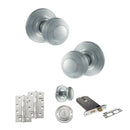 Old English Ripon Door Knob Pack (Lock Set - Horizontal Bathlock, 4" Slim Knuckle Hinges x2) - Satin Chrome