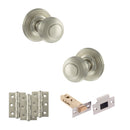 Old English Ripon Door Knob Pack (Latch Set - 3" HD Latch, 3" Fire Rated Hinges x3) - Satin Nickel