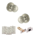 Old English Ripon Door Knob Pack (Latch Set - 3" HD Latch, 4" Fire Rated Hinges x3) - Satin Nickel