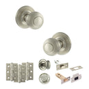 Old English Ripon Door Knob Pack (Bathroom Set - 3" Deadbolt, 3" Fire Rated Hinges x3) - Satin Nickel