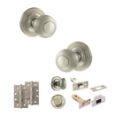 Old English Ripon Door Knob Pack (Bathroom Set - 3" Deadbolt, 4" Slim Knuckle Hinges x2) - Satin Nickel