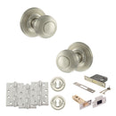 Old English Ripon Door Knob Pack (Lock Set - 3" Latch & Deadlock, 4" Fire Rated Hinges x3) - Satin Nickel
