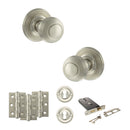 Old English Ripon Door Knob Pack (Lock Set - Horizontal Sashlock, 3" Fire Rated Hinges x3) - Satin Nickel