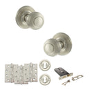 Old English Ripon Door Knob Pack (Lock Set - Horizontal Sashlock, 4" Fire Rated Hinges x3) - Satin Nickel