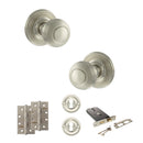 Old English Ripon Door Knob Pack (Lock Set - Horizontal Sashlock, 4" Slim Knuckle Hinges x2) - Satin Nickel