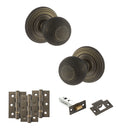 Old English Ripon Door Knob Pack (Latch Set - 4" HD Latch, 3" Fire Rated Hinges x3) - Urban Bronze