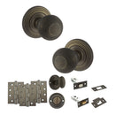 Old English Ripon Door Knob Pack (Bathroom Set - 3" Deadbolt, 4" Fire Rated Hinges x3) - Urban Bronze