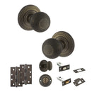Old English Ripon Door Knob Pack (Bathroom Set - 3" Deadbolt, 4" Slim Knuckle Hinges x2) - Urban Bronze