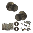 Old English Ripon Door Knob Pack (Lock Set - 3" Latch & Deadlock, 4" Fire Rated Hinges x3) - Urban Bronze