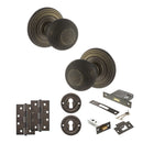 Old English Ripon Door Knob Pack (Lock Set - 3" Latch & Deadlock, 4" Slim Knuckle Hinges x2) - Urban Bronze
