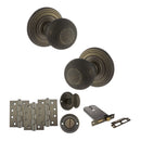 Old English Ripon Door Knob Pack (Lock Set - Horizontal Bathlock, 4" Fire Rated Hinges x3) - Urban Bronze