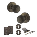 Old English Ripon Door Knob Pack (Lock Set - Horizontal Sashlock, 4" Slim Knuckle Hinges x2) - Urban Bronze